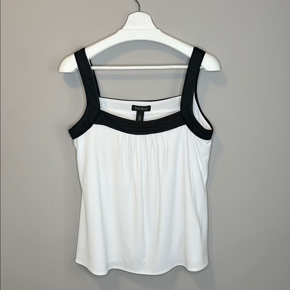 White House Black Market White Sleeveless Blouse with Black Straps